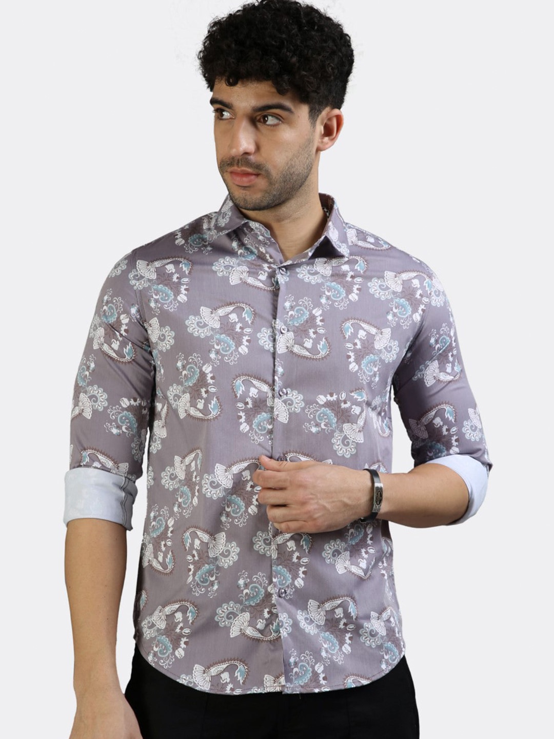 

BADMAASH Floral Printed Slim Fit Opaque Casual Shirt, Purple