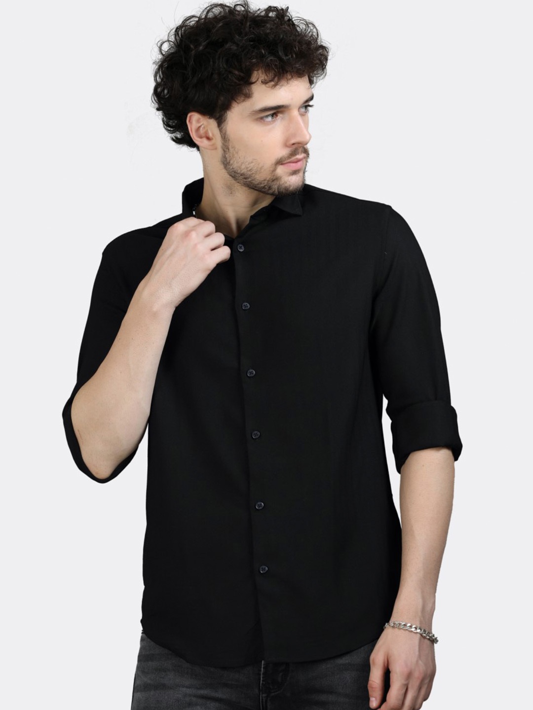 

BADMAASH Slim Fit Opaque Cotton Casual Shirt, Black
