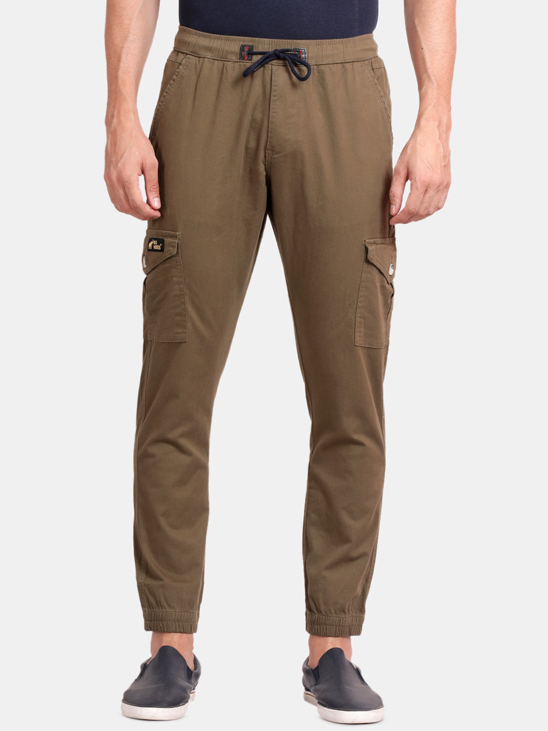 

RUG WOODS Men Classic Easy Wash Cotton Joggers Trousers, Khaki