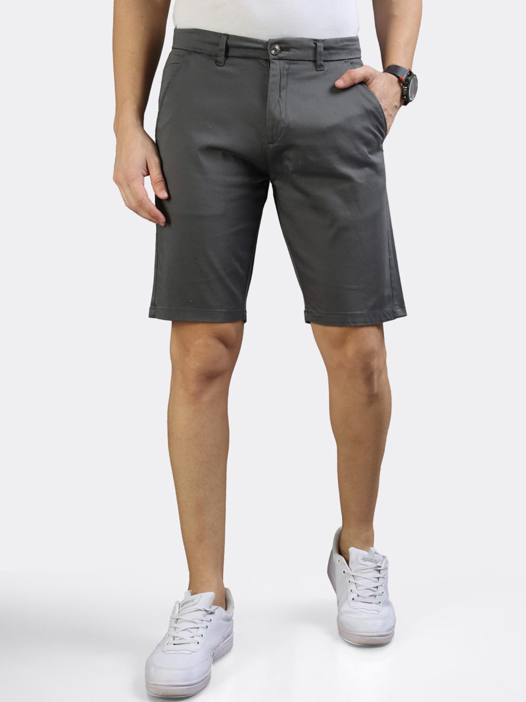 

BADMAASH Men Slim Fit Mid-Rise Stretchable Chino Shorts, Grey