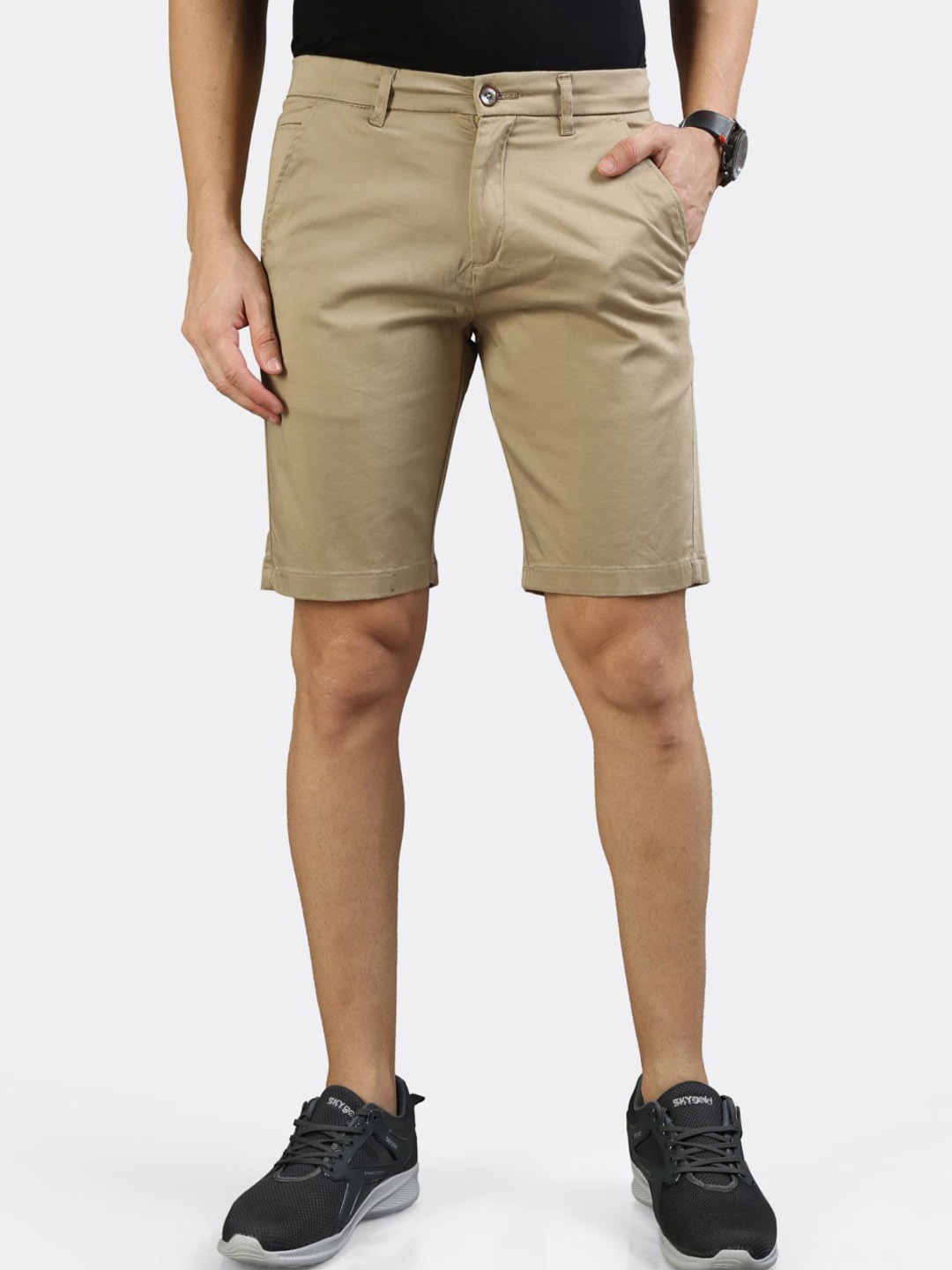 

BADMAASH Men Slim Fit Mid-Rise Stretchable Chino Shorts, Khaki