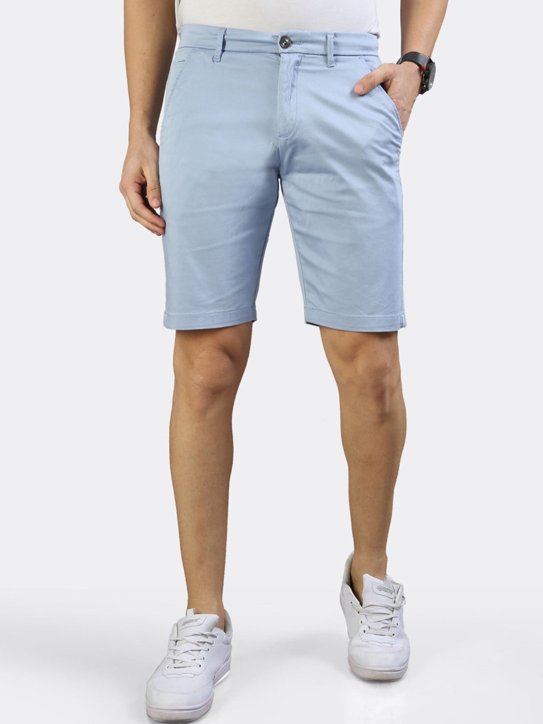 

BADMAASH Men Blue Slim Fit Mid-Rise Chino Shorts