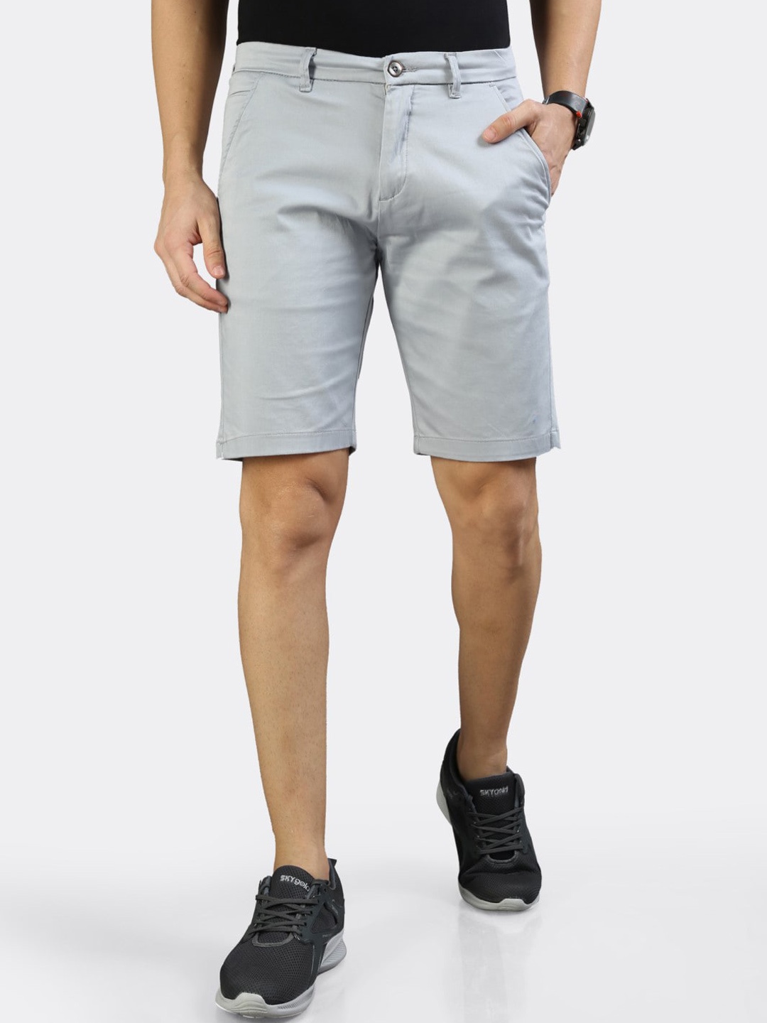 

BADMAASH Men Slim Fit Mid-Rise Stretchable Chino Shorts, Grey