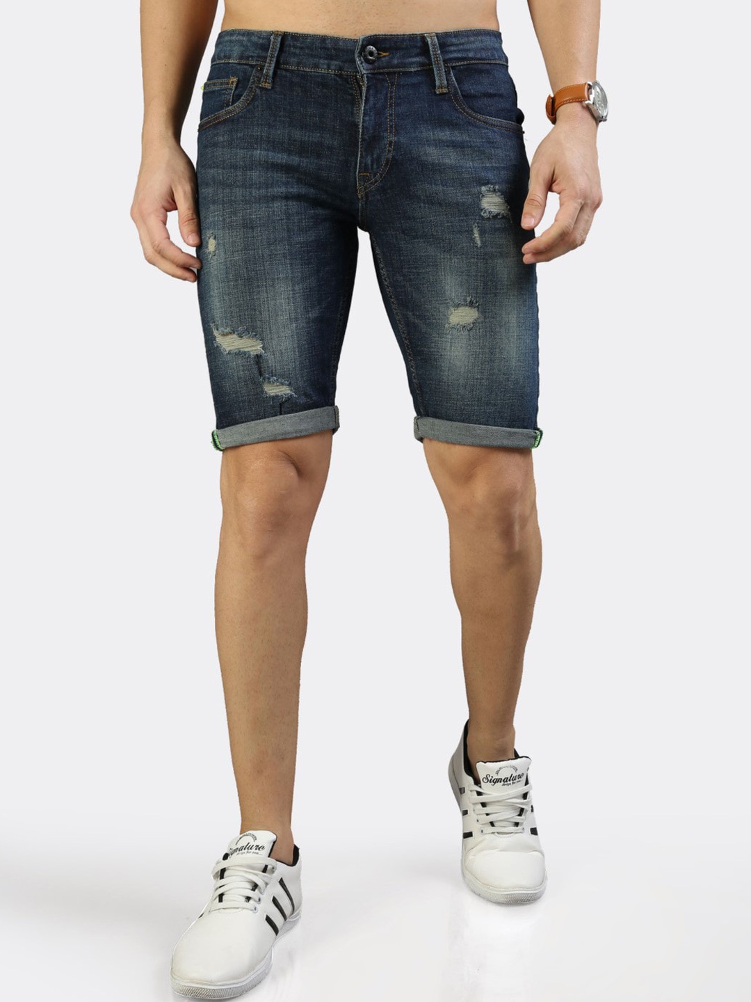 

BADMAASH Men Washed Skinny Fit Denim Shorts, Blue