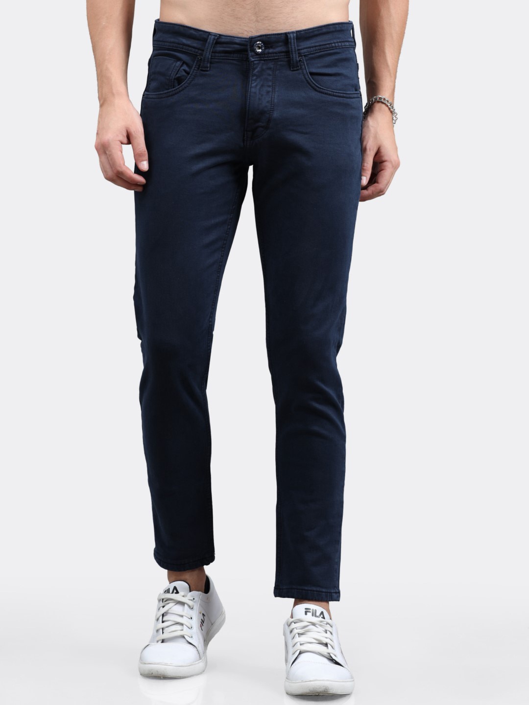 

BADMAASH Men Slim Fit Clean Look Stretchable Jeans, Navy blue