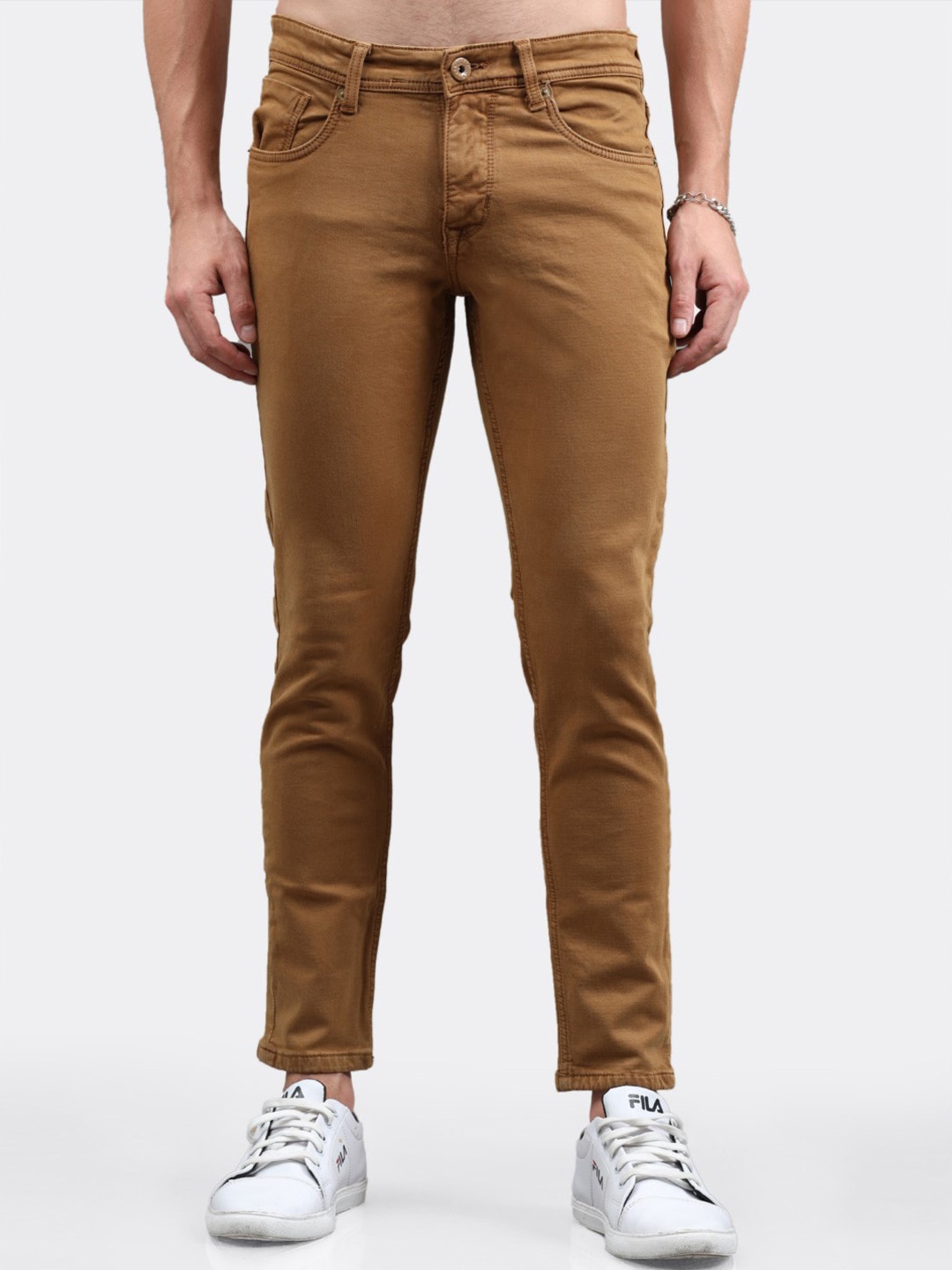 

BADMAASH Men Slim Fit Clean Look Stretchable Jeans, Brown