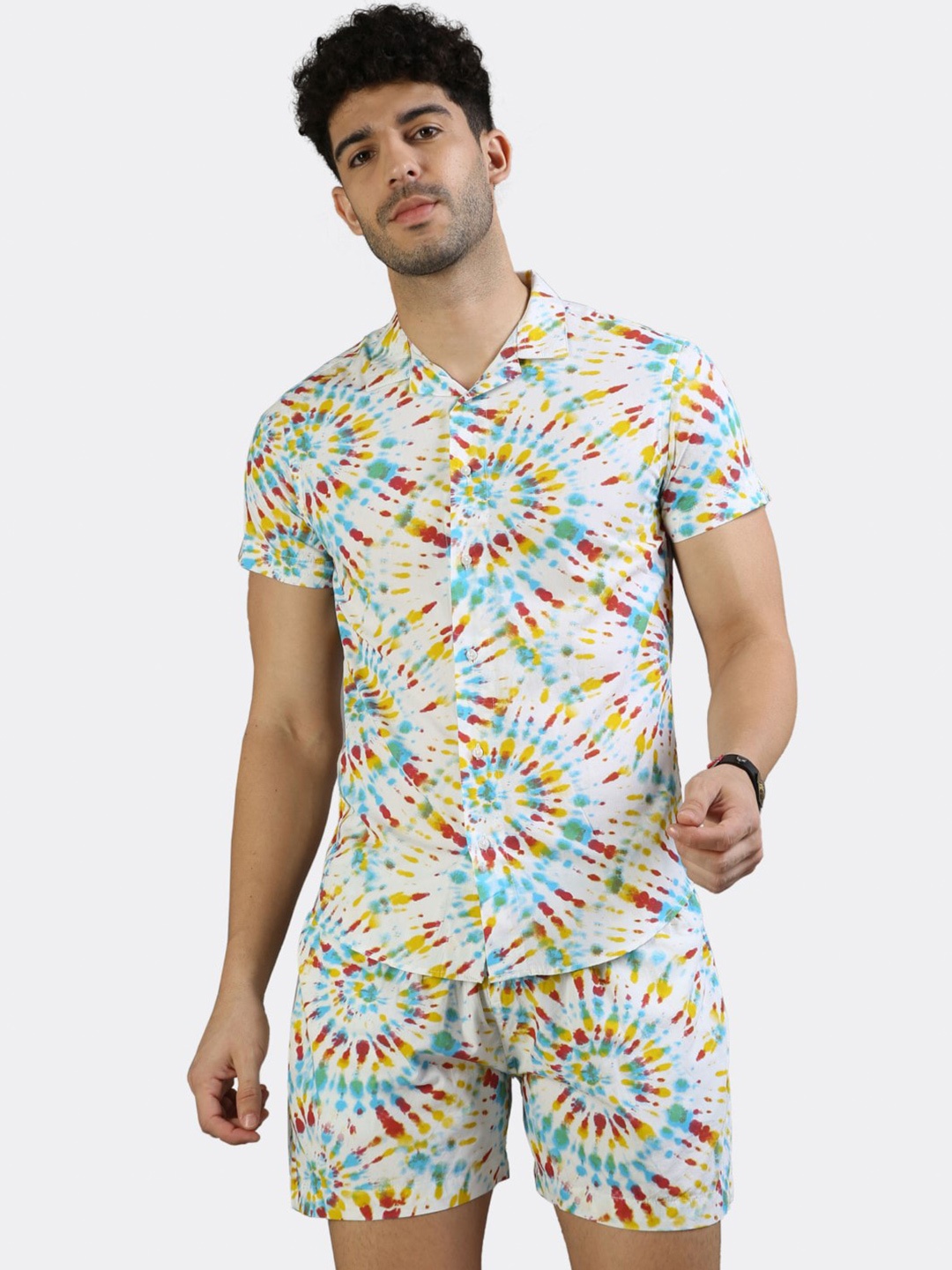 

BADMAASH Tie & Dye Pure Cotton Shirt And Shorts, White