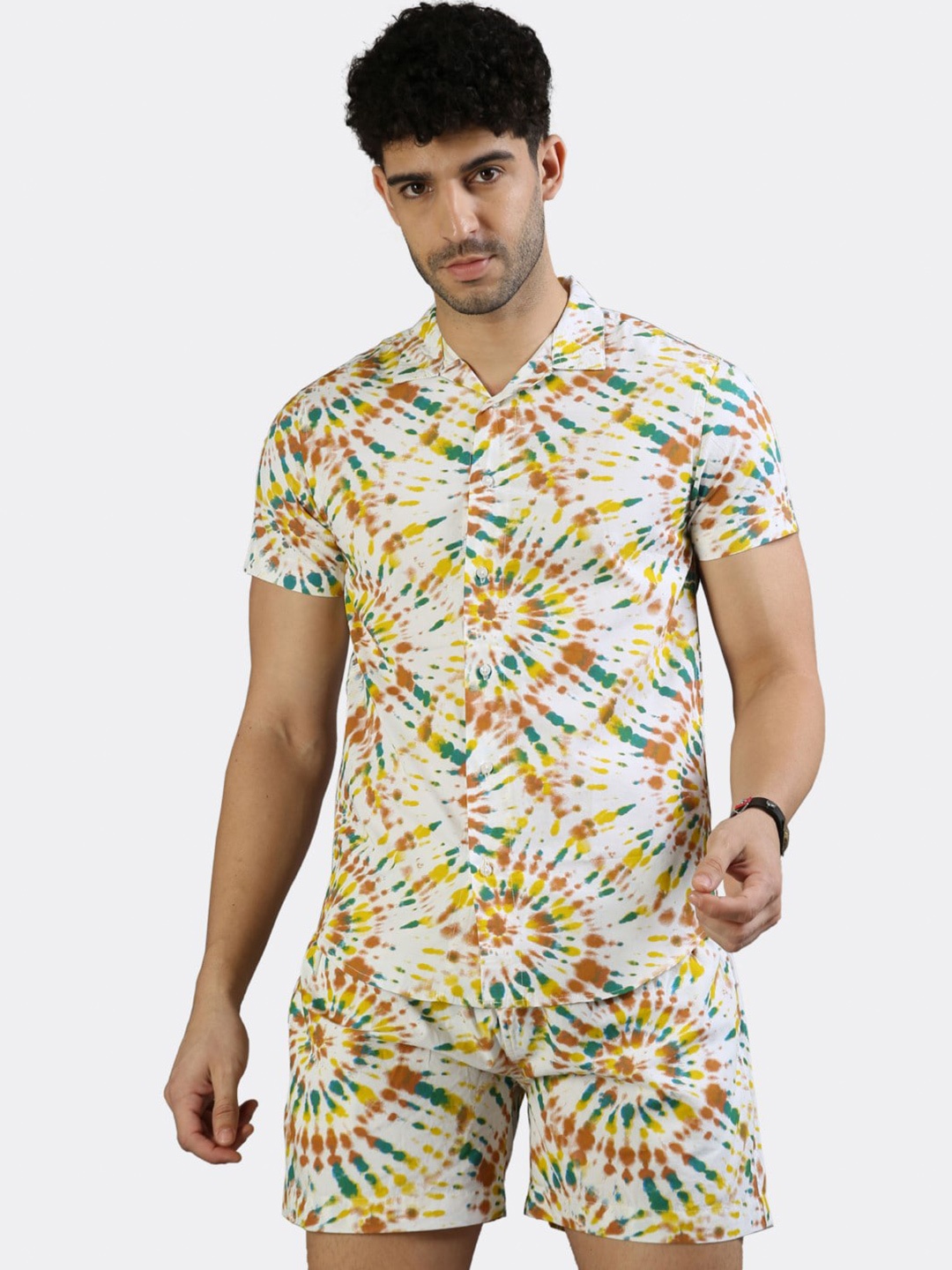 

BADMAASH Tie & Dye Pure Cotton Shirt And Shorts, White