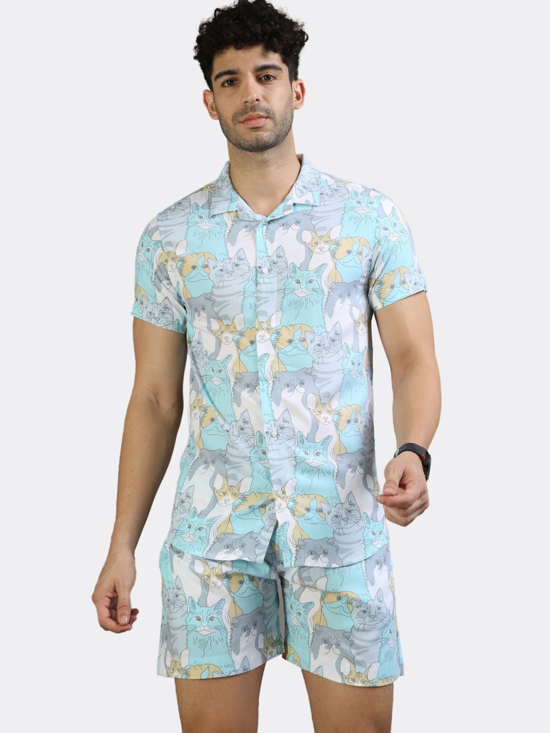 

BADMAASH Printed Shirt And Shorts, Blue