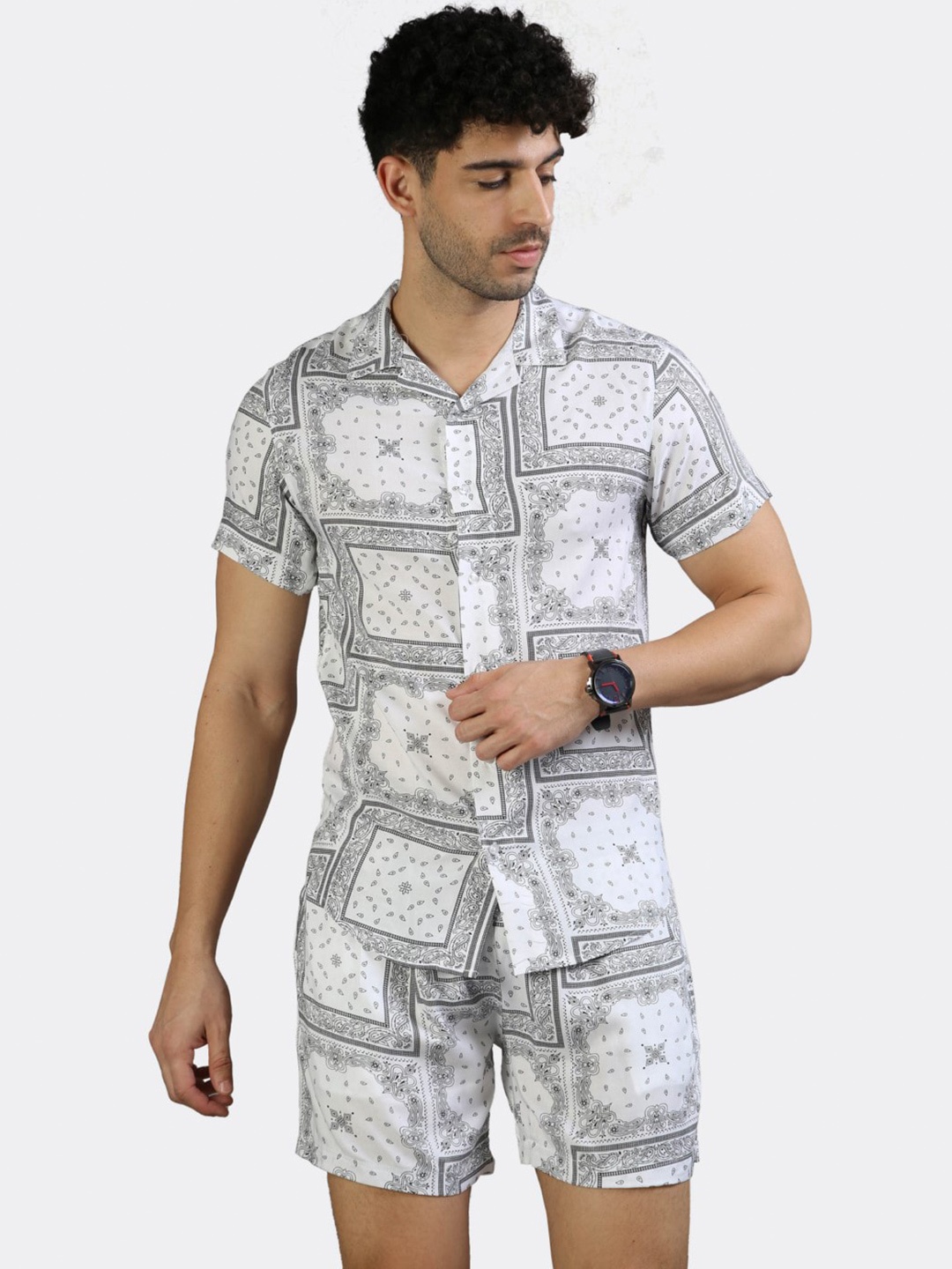 

BADMAASH Printed Shirt And Shorts, White