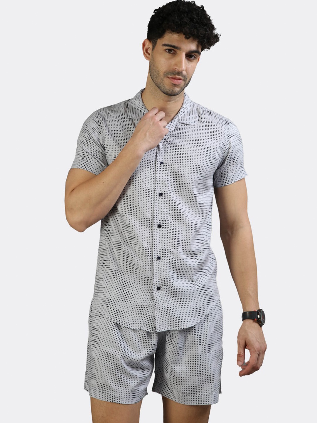

BADMAASH Printed Shirt And Shorts, Grey