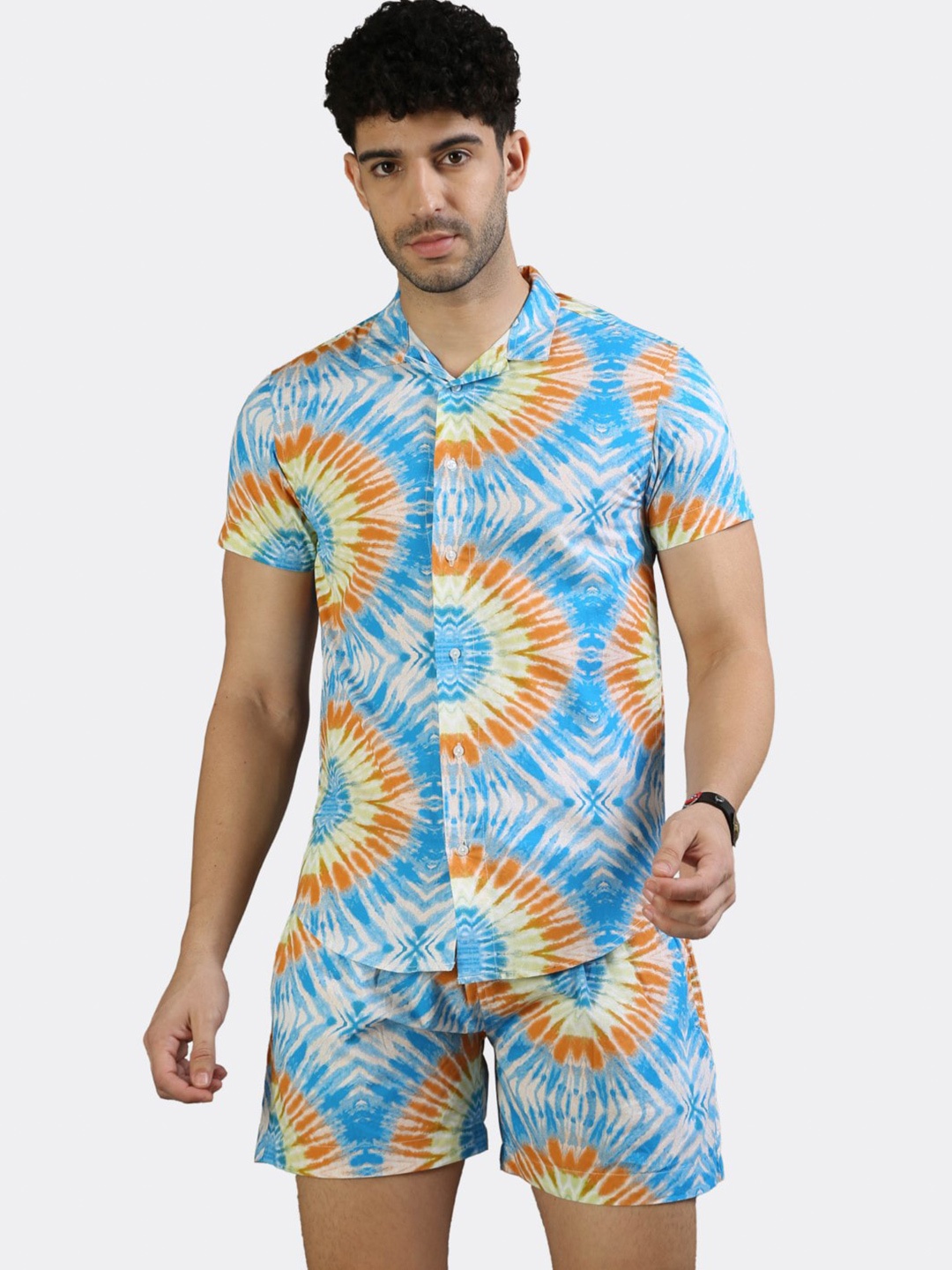 

BADMAASH Printed Pure Cotton Shirt And Shorts, Blue