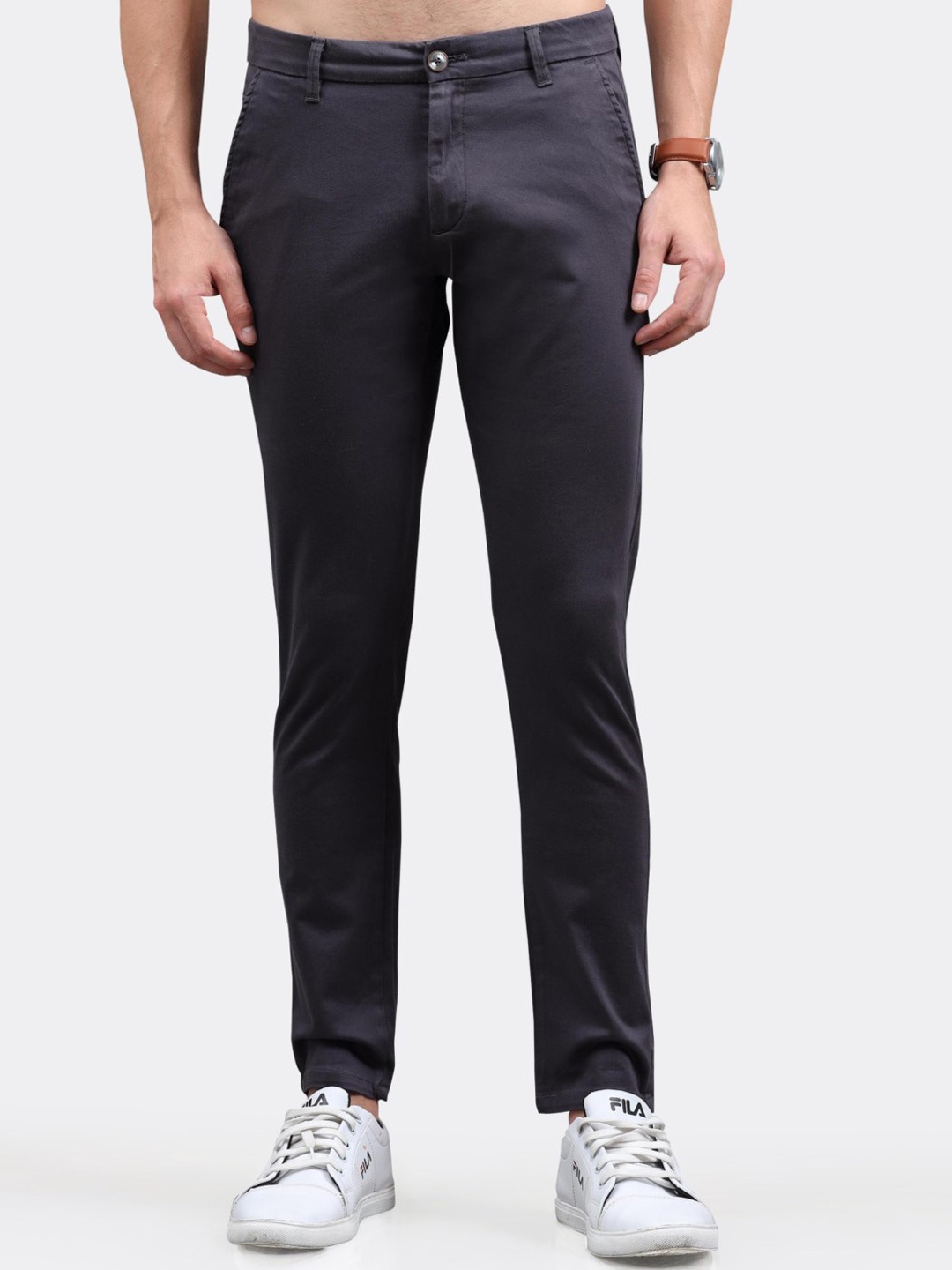 

BADMAASH Men Slim Fit Easy Wash Chinos Trousers, Grey