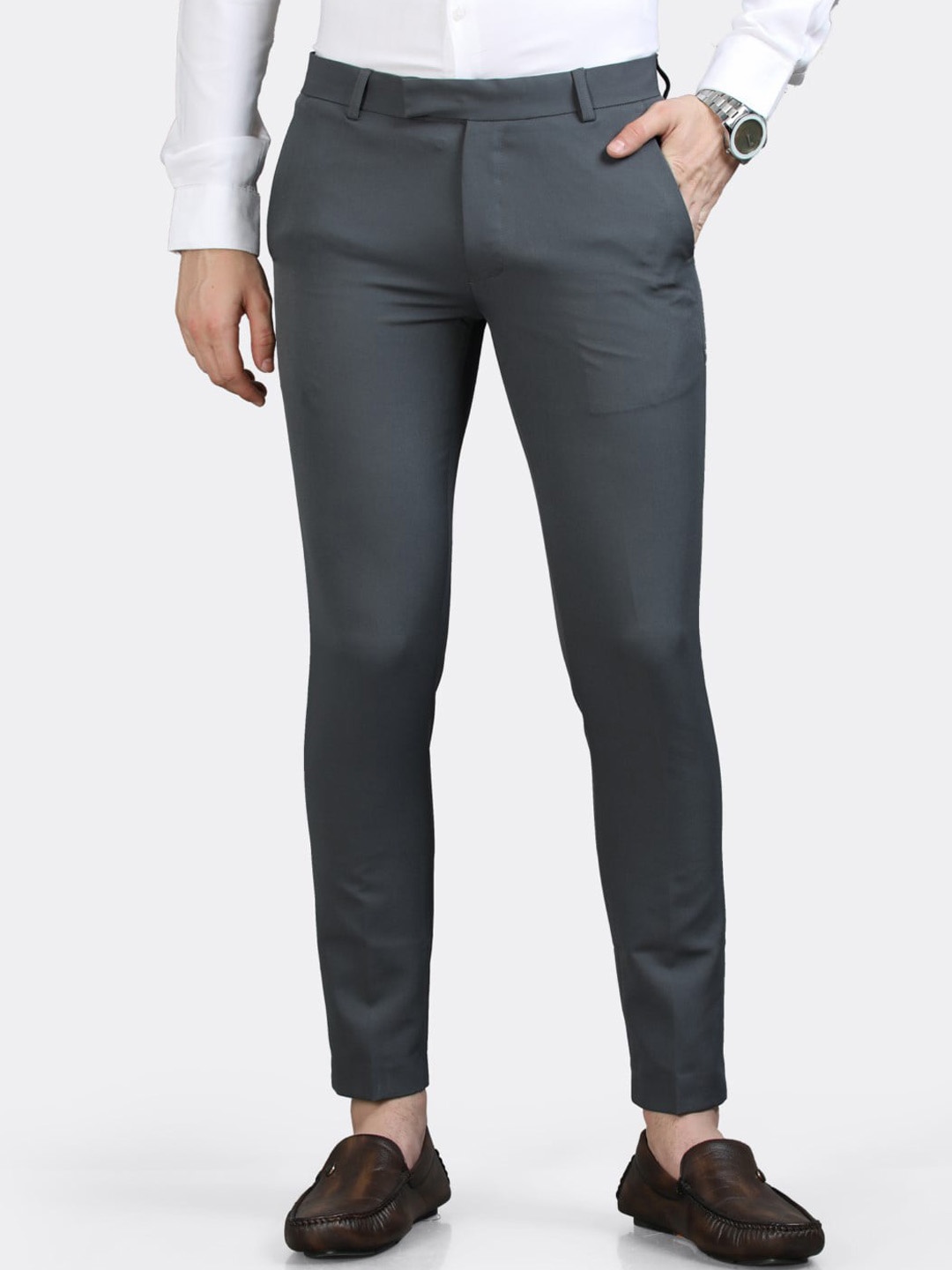 

BADMAASH Men Tapered Fit Easy Wash Formal Trouser, Grey