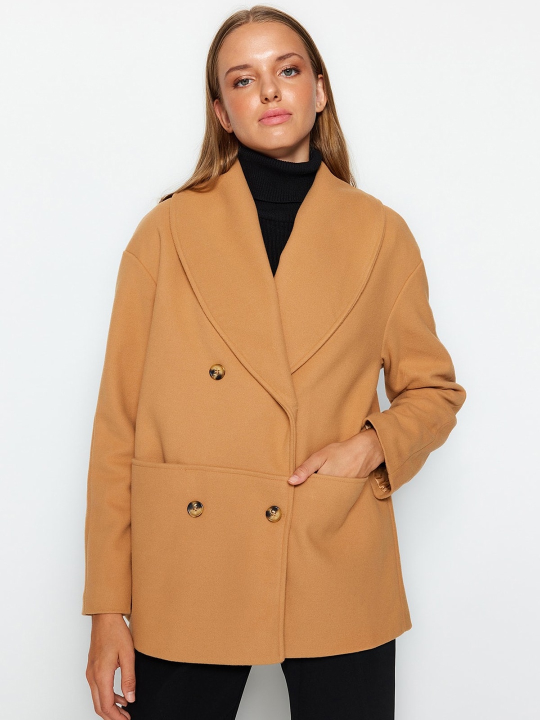 

Trendyol Shawl Collar Longline Trench Coat, Brown