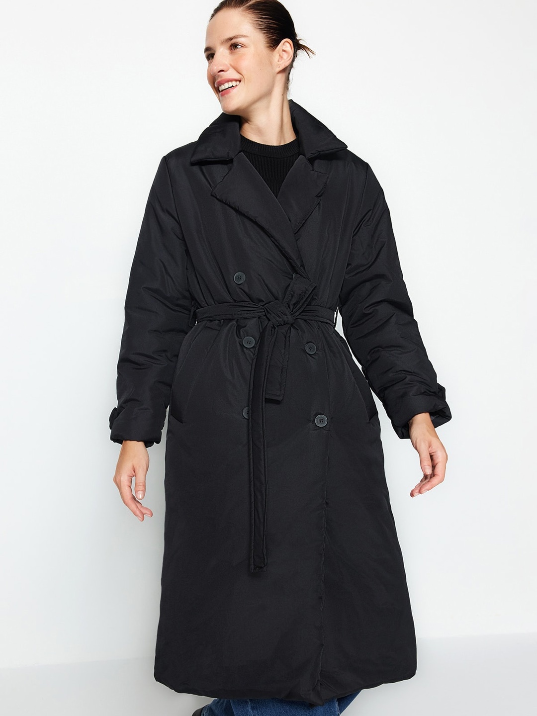 

Trendyol Double-Breasted Overcoat, Black