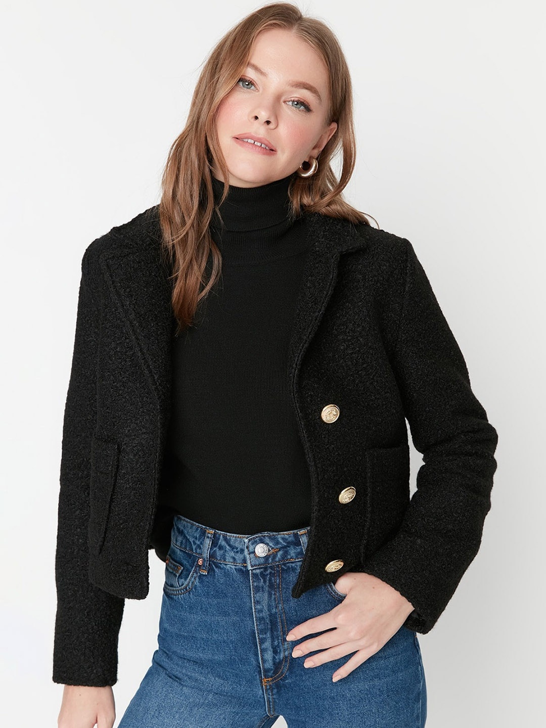 

Trendyol Notched Lapel Collar Overcoat, Black