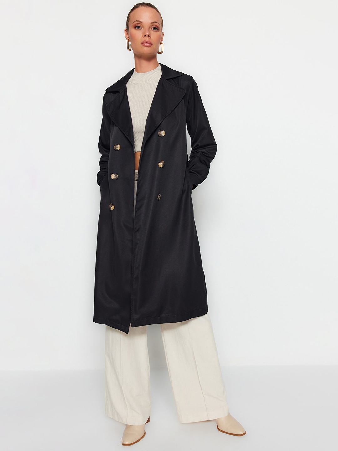 

Trendyol Notched Lapel Longline Trench Coat, Black