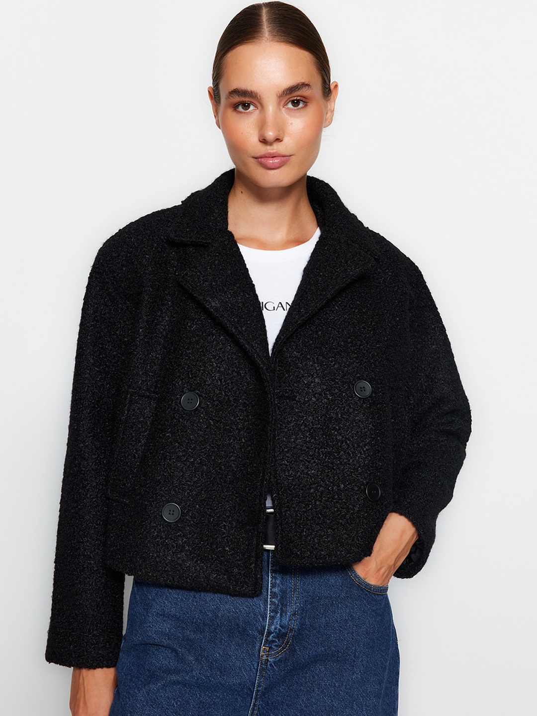 

Trendyol Double-Breasted Overcoat, Black