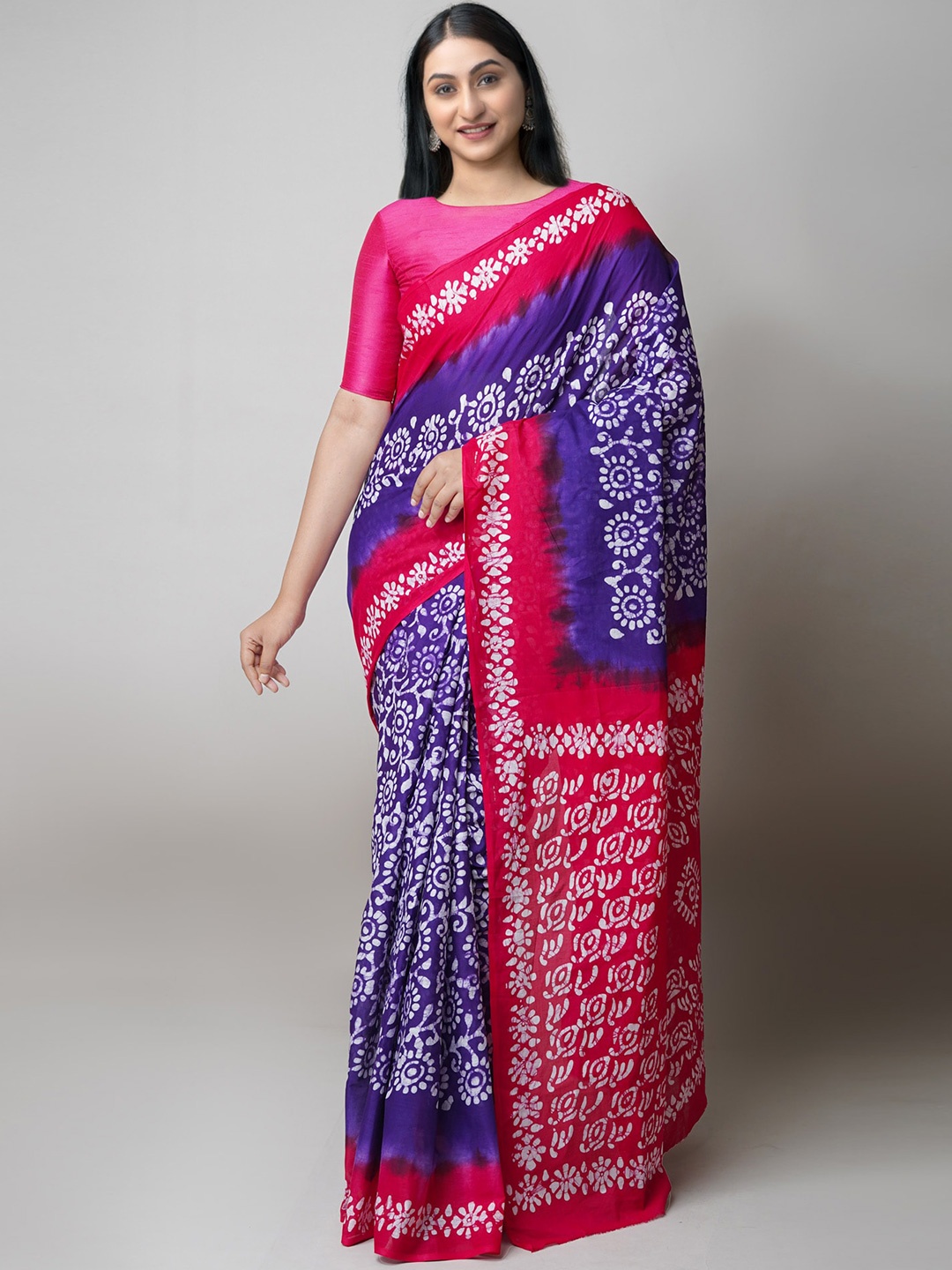 

Unnati Silks Batik Printed Pure Cotton Saree, Blue