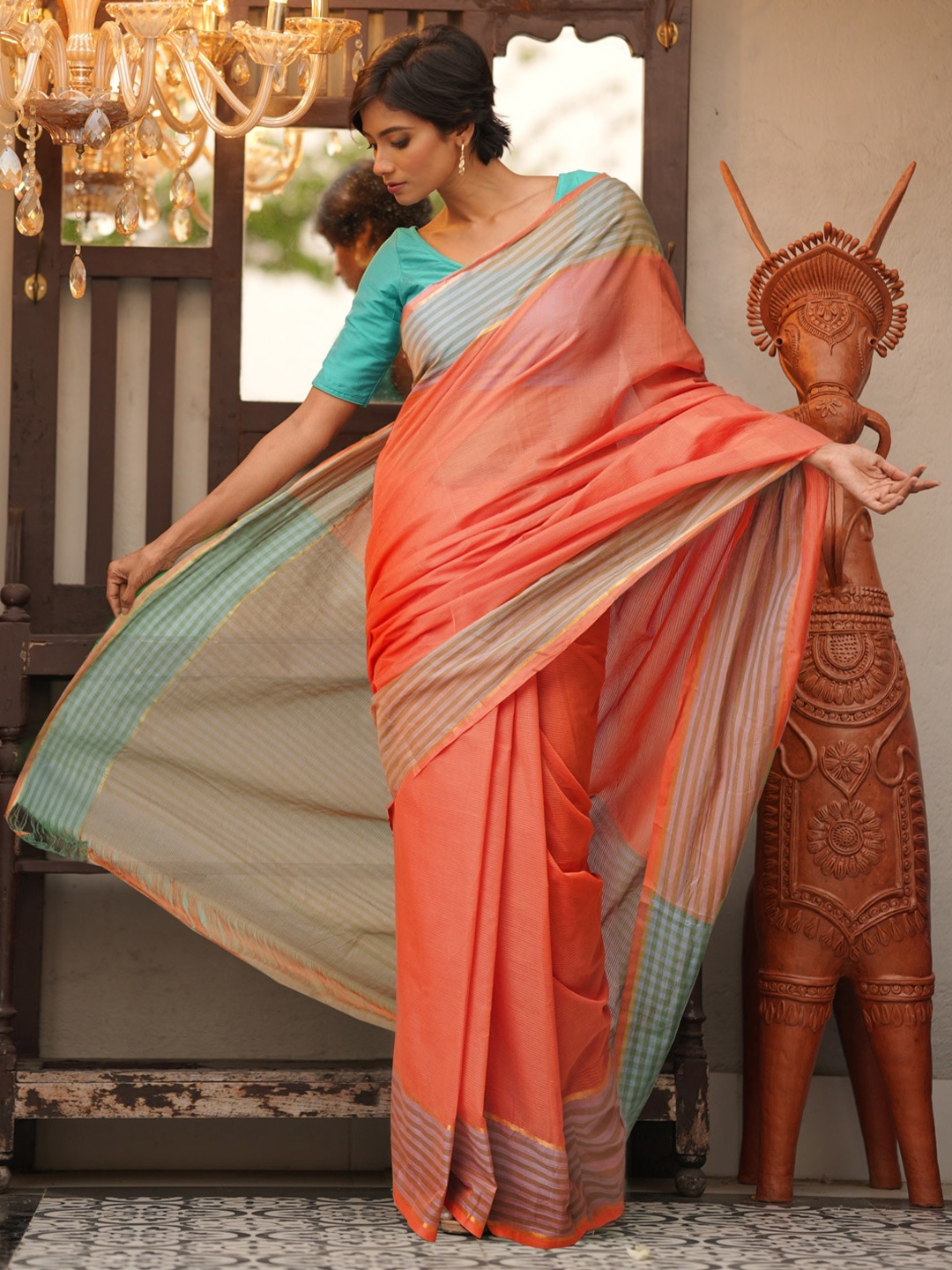 

Unnati Silks Zari Pure Cotton Mangalagiri Saree, Pink