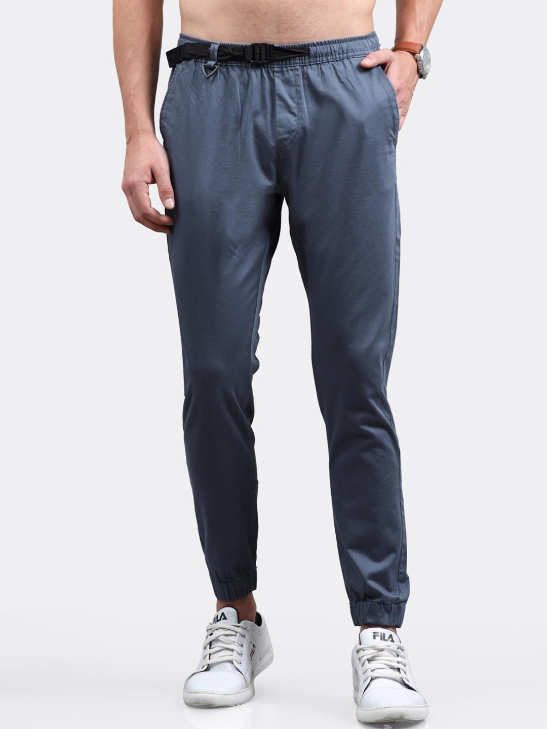 

BADMAASH Men Slim Fit Mid Rise Cotton Joggers, Blue