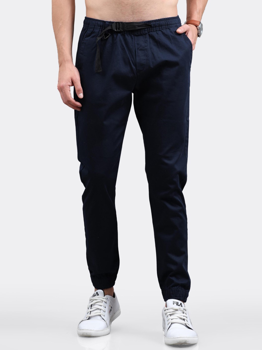 

BADMAASH Men Slim Fit Mid Rise Cotton Joggers, Blue