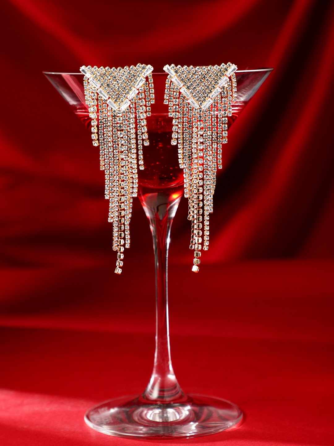 

Rubans Voguish 18K Gold Plated Crystal & CZ Studded Multilayered Shoulder Duster Earrings