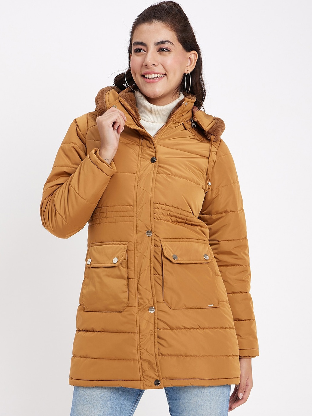 

Okane Hooded Lightweight Longline Parka Jacket, Tan
