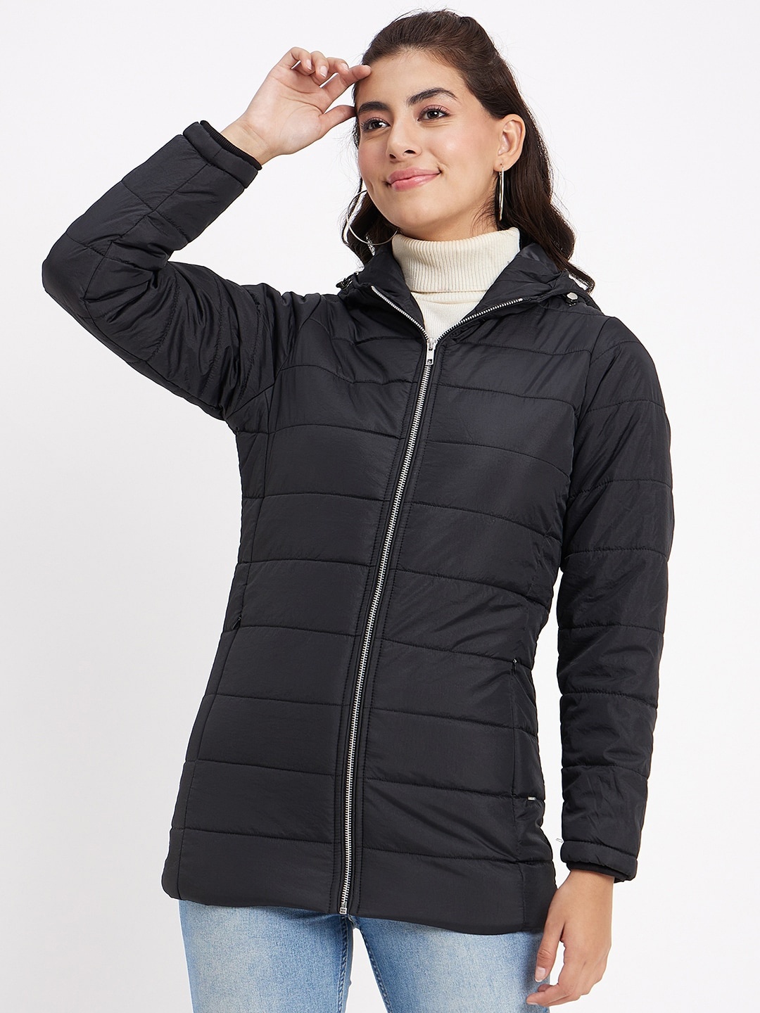 

Okane Hooded Lightweight Longline Padded Jacket, Black