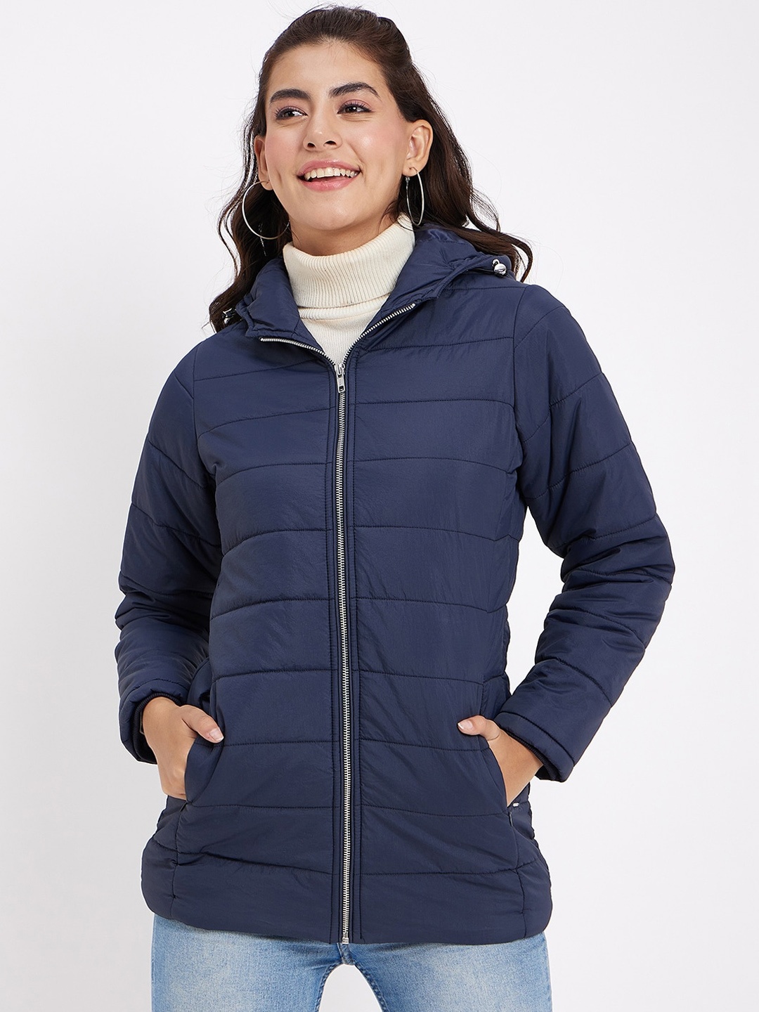 

Okane Hooded Lightweight Longline Padded Jacket, Navy blue