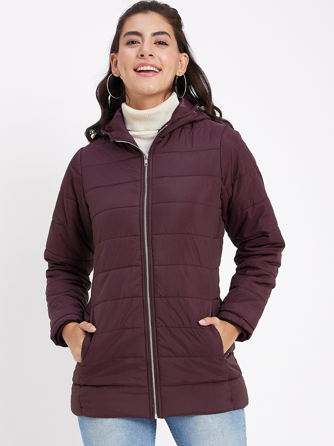

Okane Hooded Lightweight Longline Padded Jacket, Burgundy