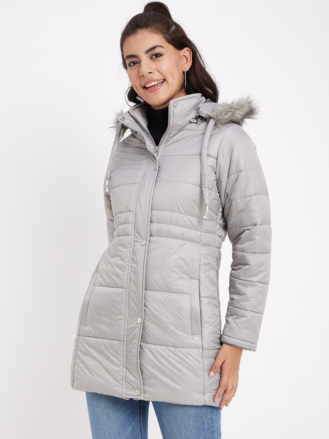 

Okane Hooded Faux Fur Trim Detailed Lightweight Longline Padded Jacket, Grey