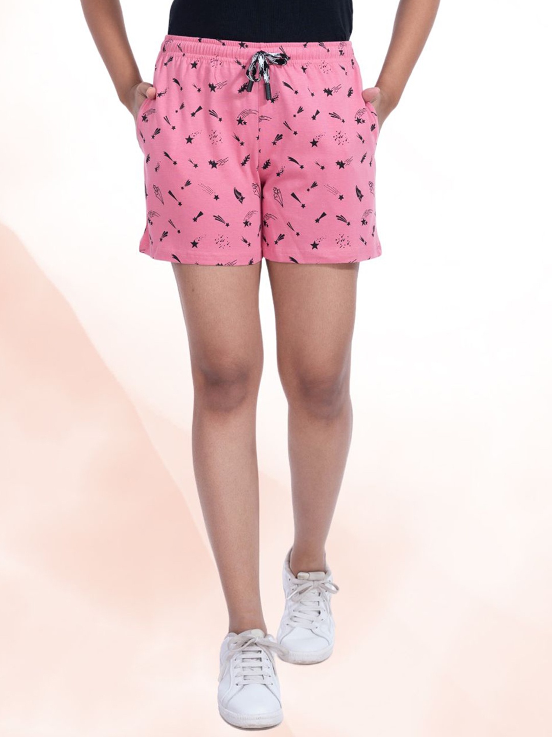 

StyleAOne Women Ethnic Motif Printed Cotton Regular Shorts, Pink
