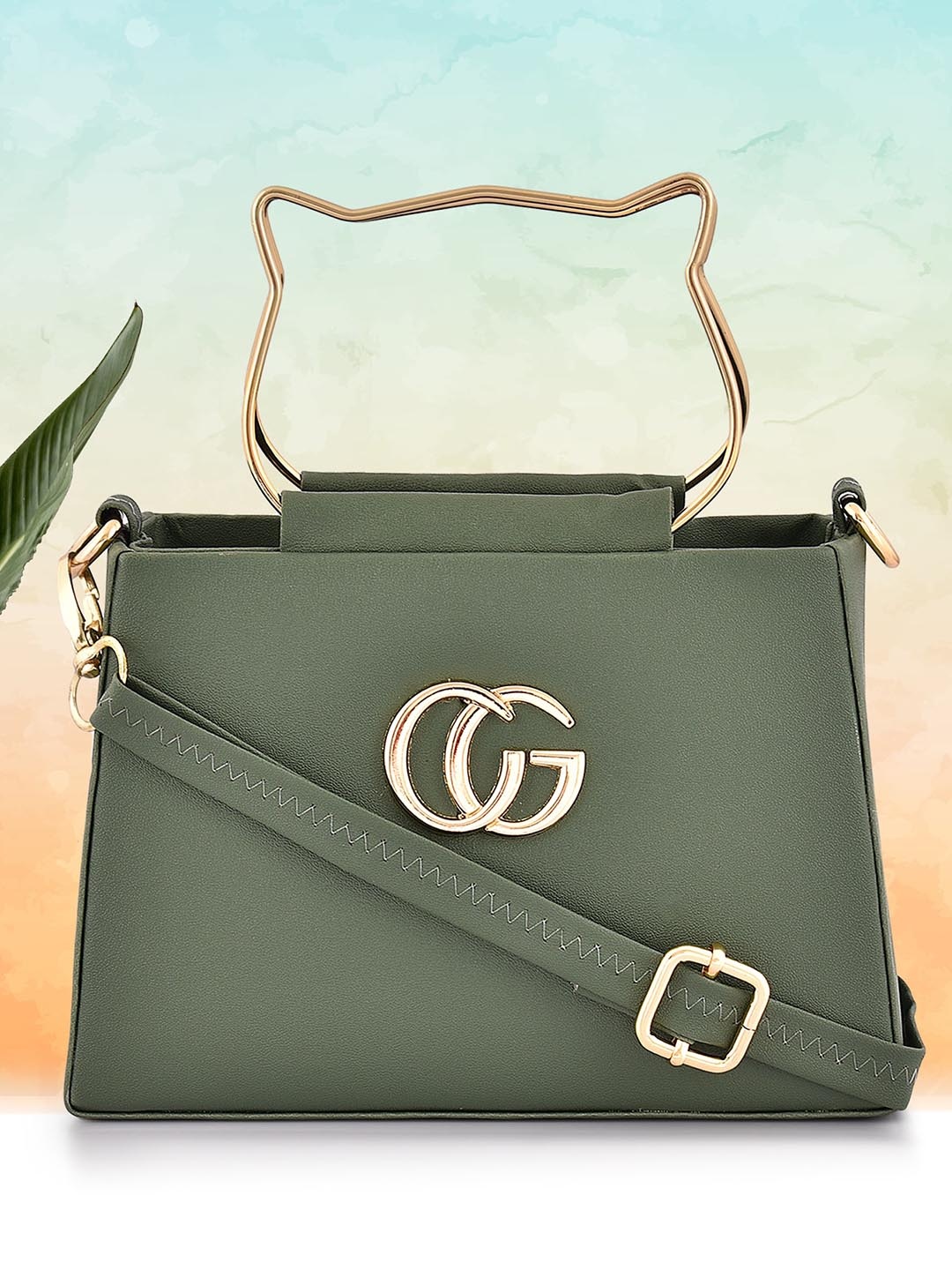 

LaFille Olive Green PU Structured Handheld Bag