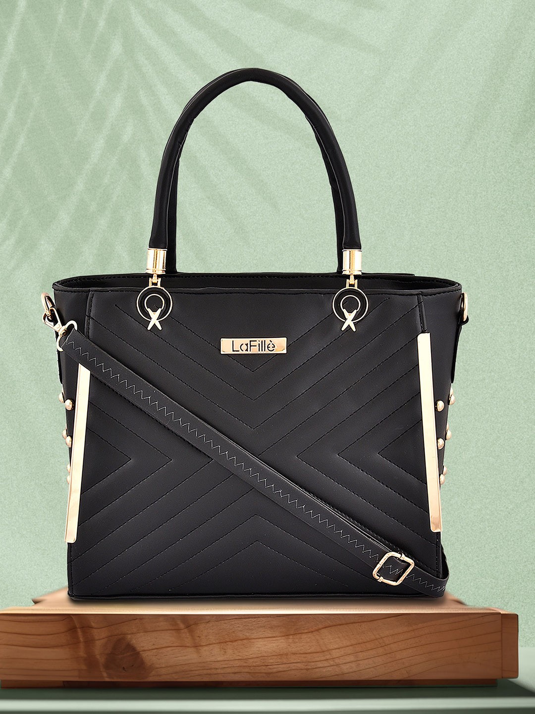 

LaFille Structured Handheld Bag with Quilted, Black