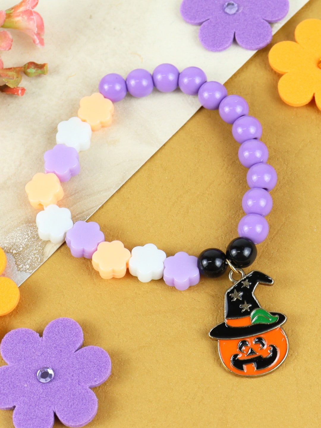 

Asthetika Kids Girls Beaded Halloween Pumpkin Charm Bracelet, Orange