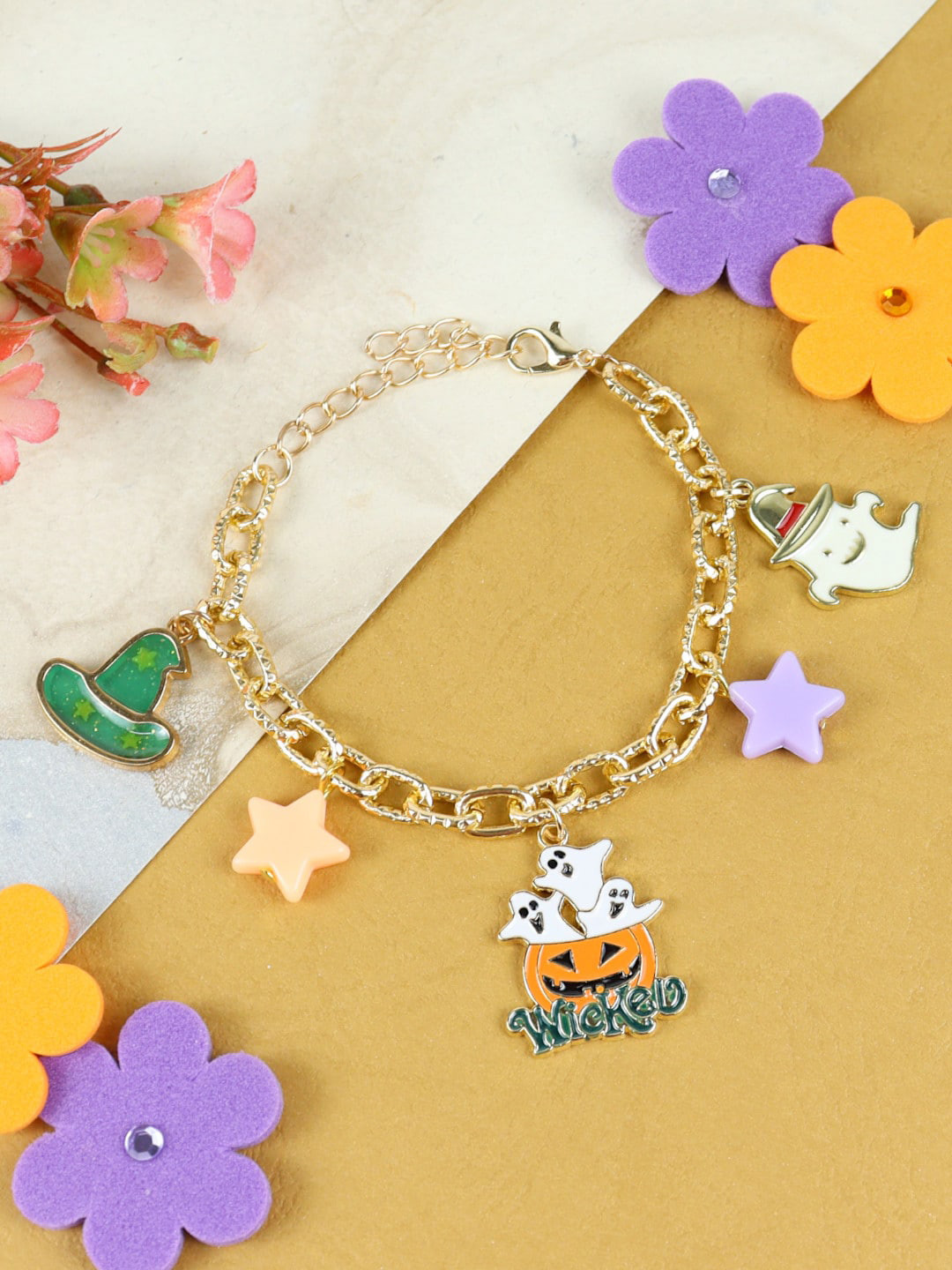 

Asthetika Kids Girls Gold-Plated Halloween Pumpkin Charm Bracelet