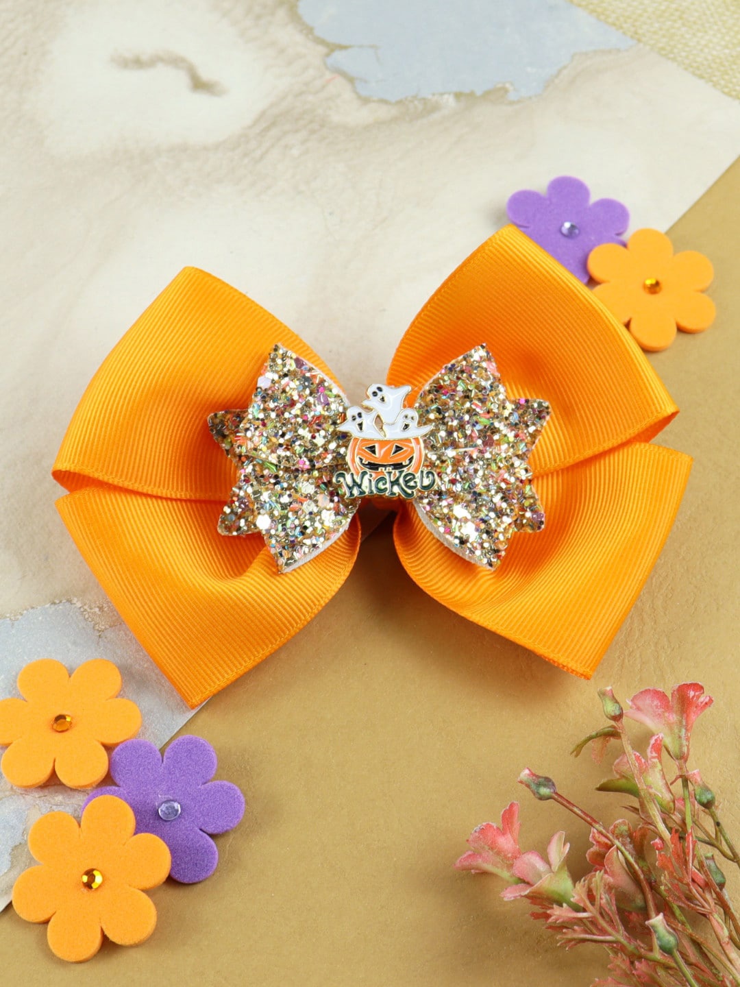 

Asthetika Kids Girls Orange & Gold-Toned Embellished Alligator Hair Clip