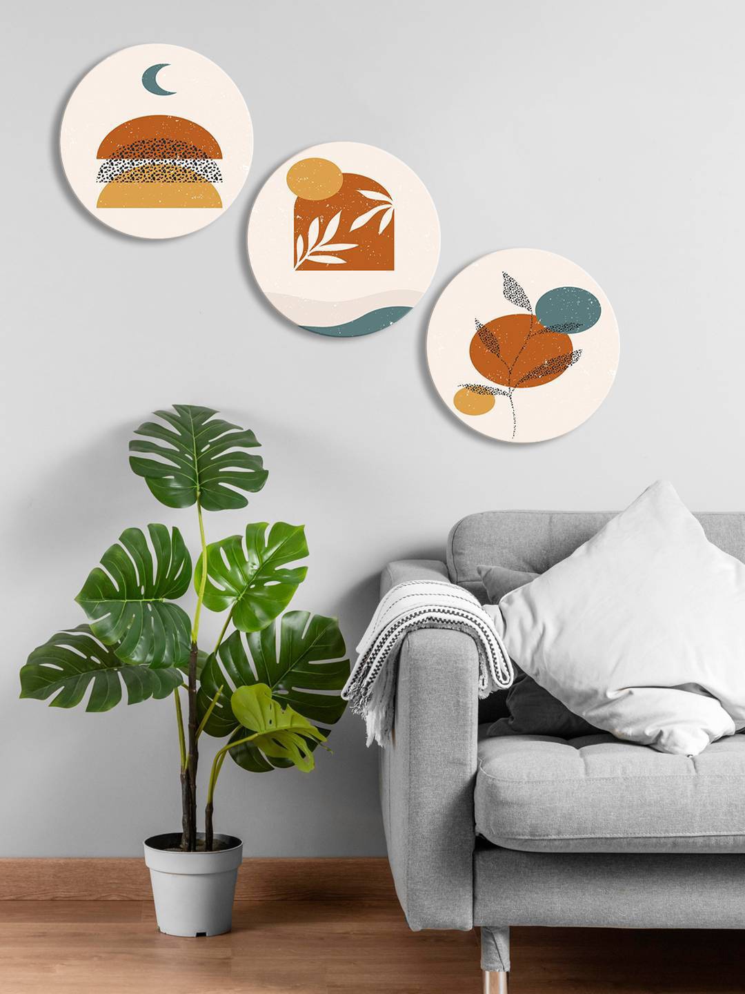 

999Store Beige & Tan 3 Pieces Round Painting Wall Arts