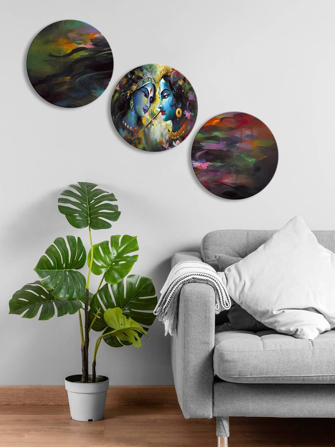 

999Store Blue & Green3 Pieces Round Painting Wall Art