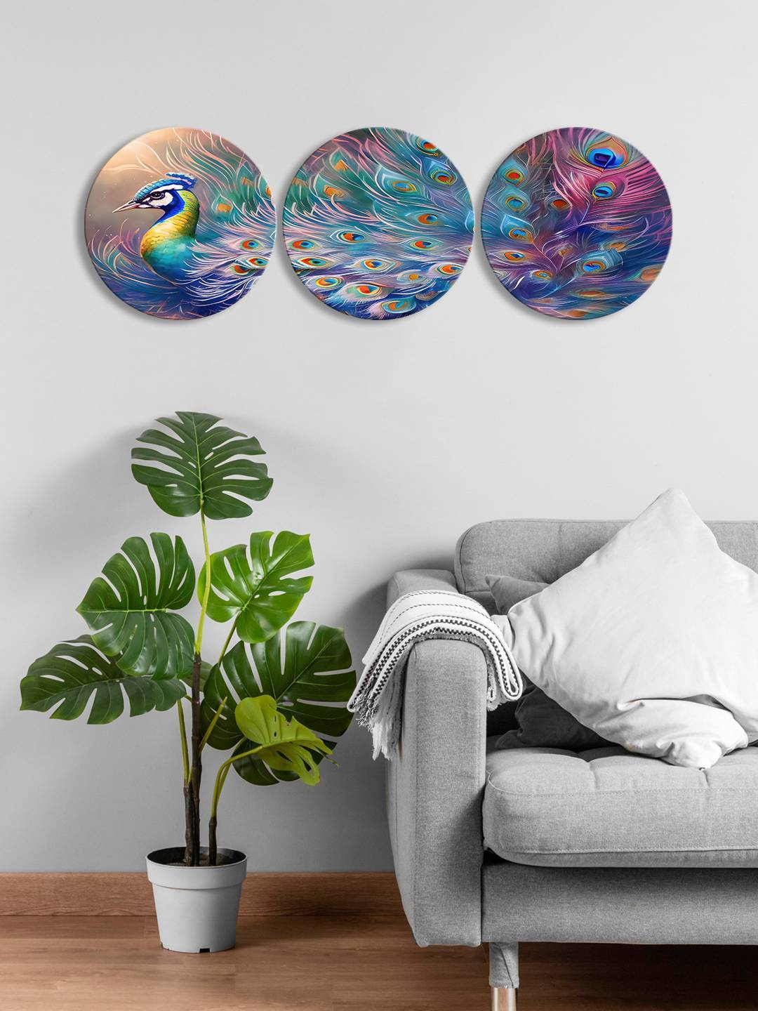 

999Store Green & Pink 3 Pieces Round Painting Wall Arts