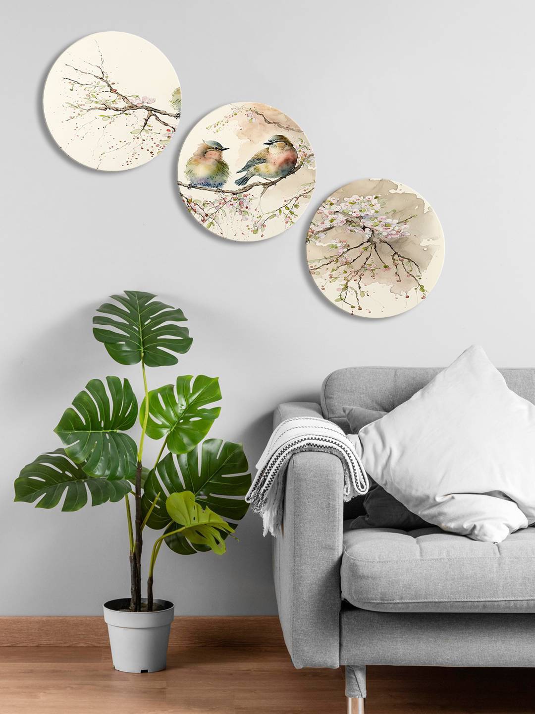 

999Store Nude Colored & Green 3 Pieces Round Painting Wall Art