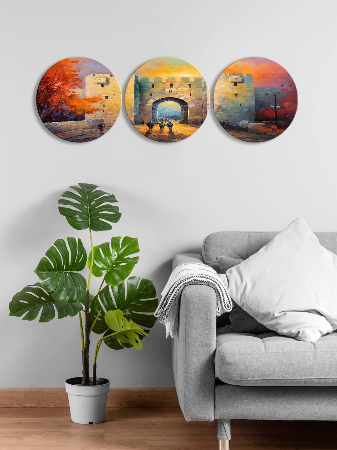 

999Store Brown & Red 3-Pieces Alhambra Garden Printed Framed Wall Art