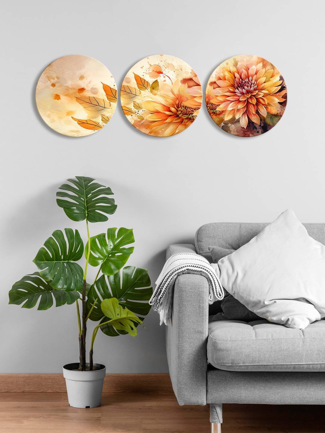 

999Store Brown & Beige 3 Pieces Round Painting Wall Art