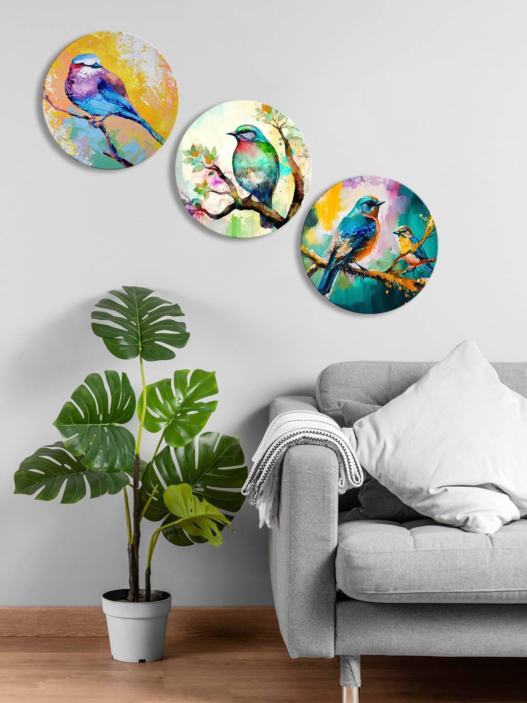 

999Store Green & Blue 3 Pieces Round Painting Wall Art