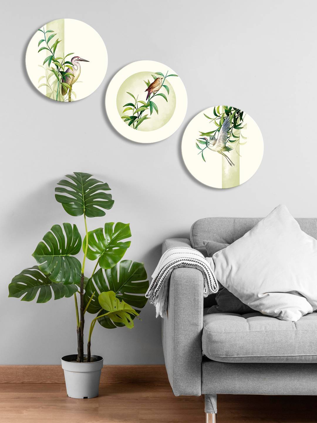 

999Store 3 Piece Round Painting Wall Arts, Green