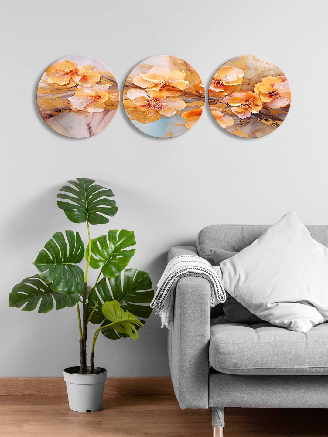 

999Store Brown & Grey 3 Pieces Round Painting Wall Arts
