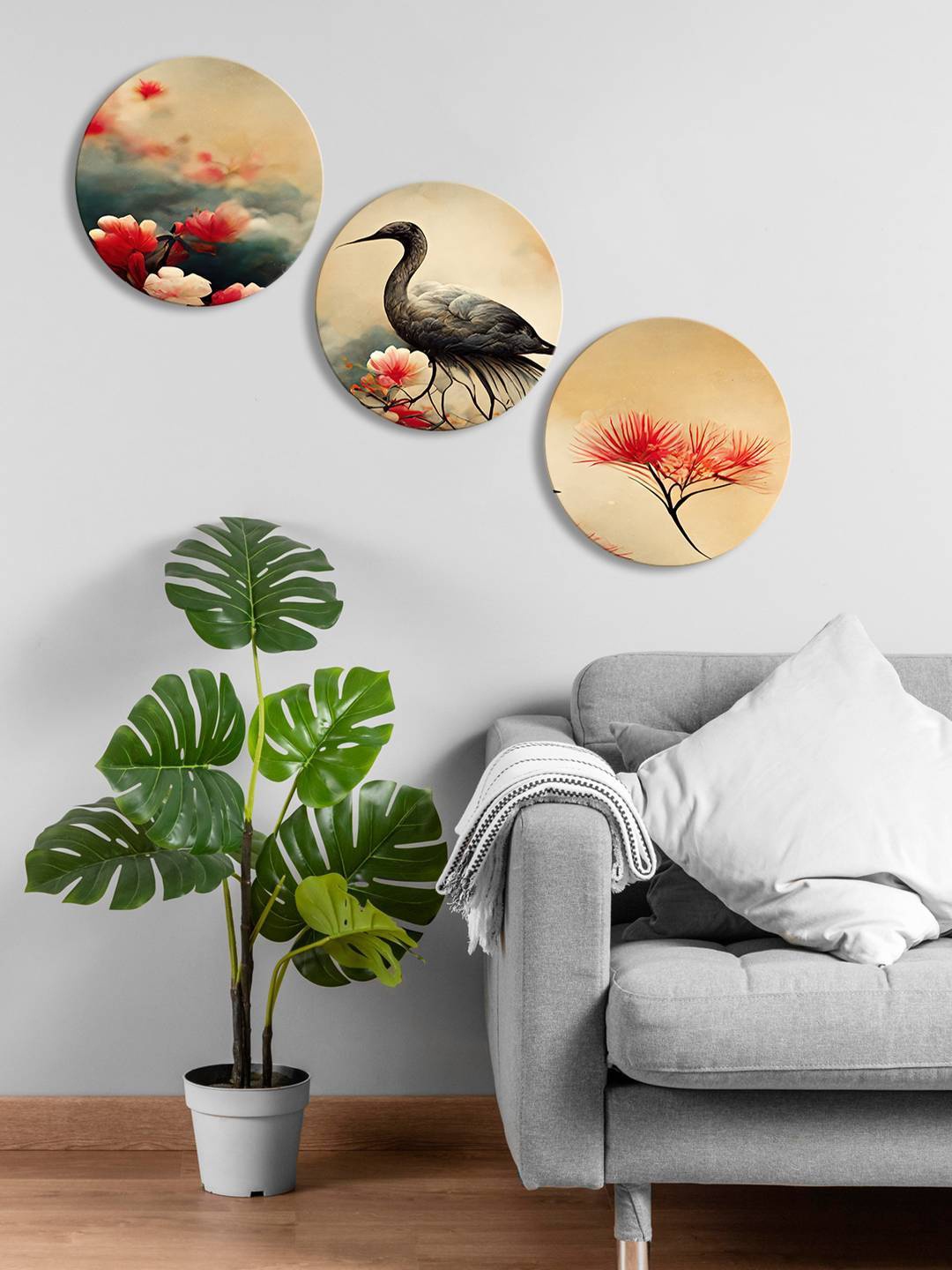 

999Store Brown & Red 3 Pieces Round Painting Wall Art