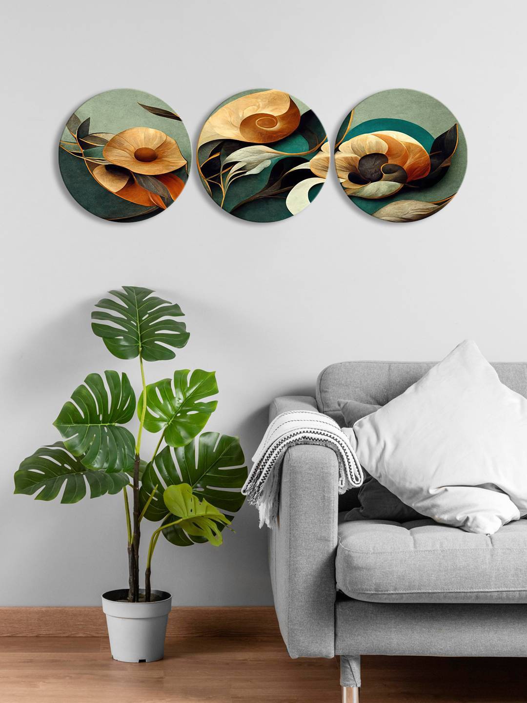 

999Store Green & Brown 3 Pieces Round Painting Wall Arts